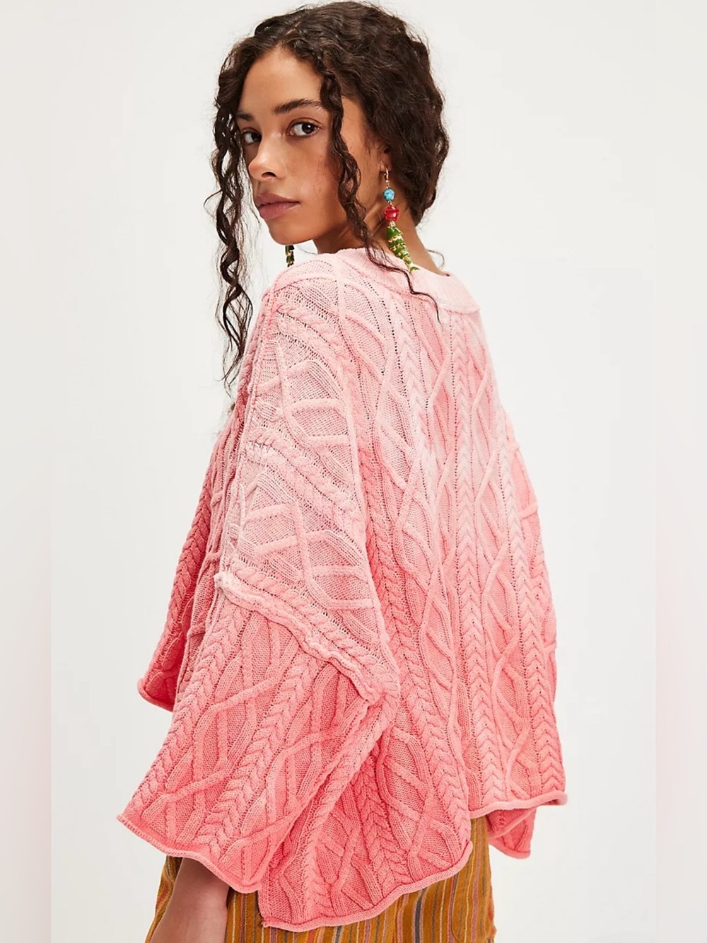 NWT Free People XS Washed Ashore Cable Knit Sweater in Pink Rose New Oversized - Picture 2 of 5